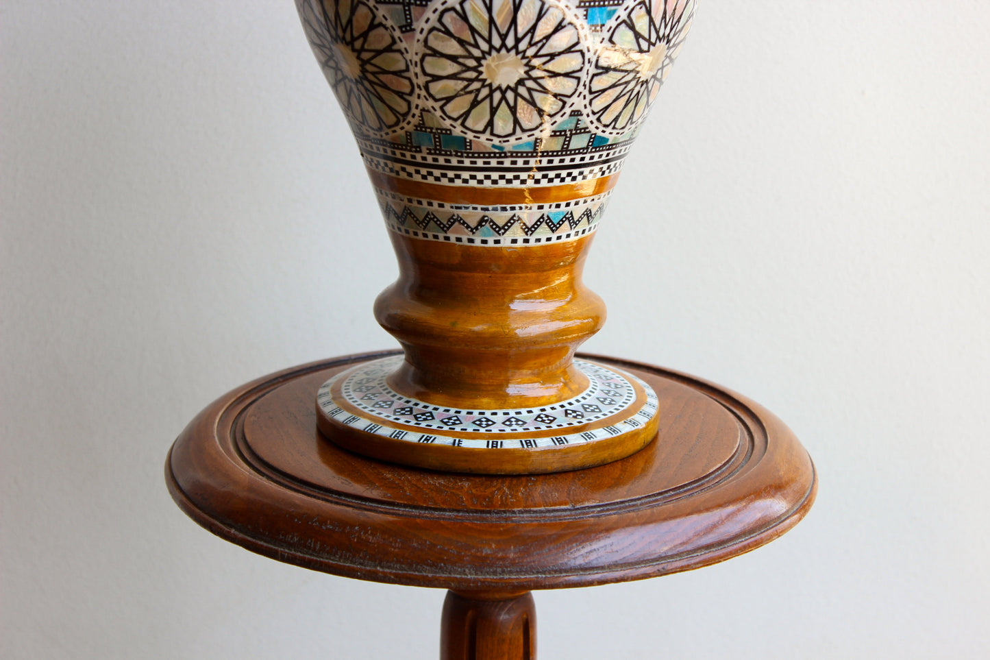 Mother of pearl inlay wooden vase