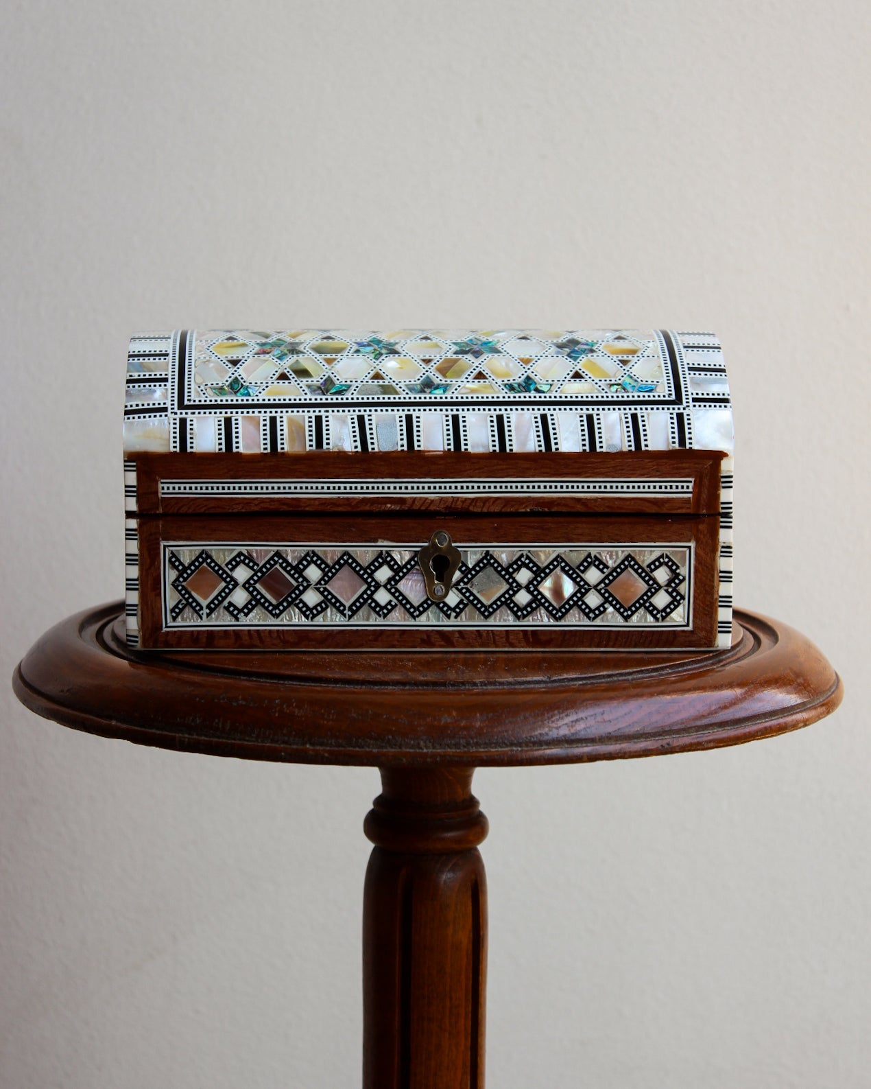 Dome-Shaped Mother of Pearl Box with Key & Lock