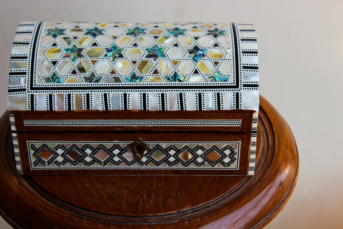 Dome-Shaped Mother of Pearl Box with Key & Lock