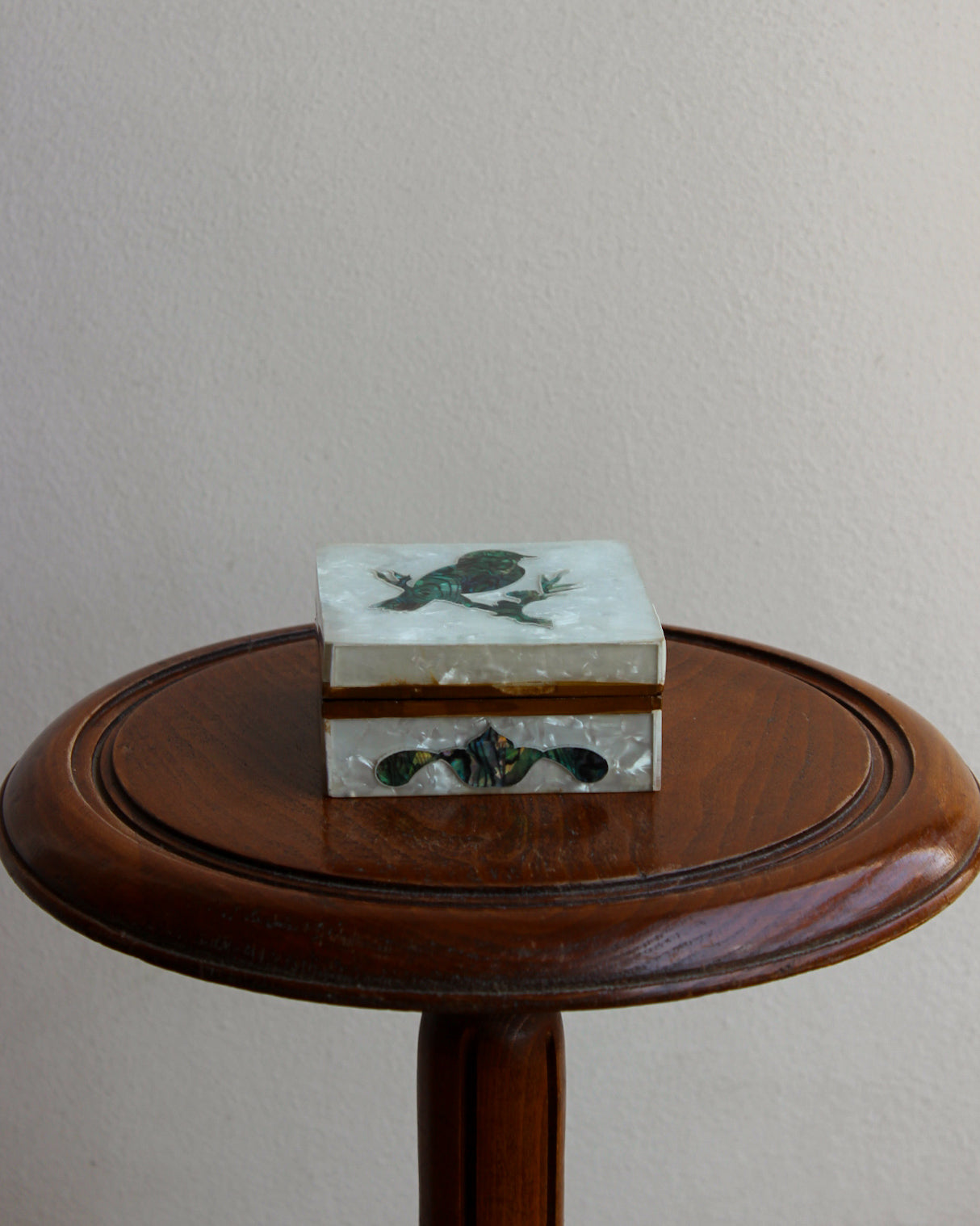 White Mother of Pearl Box with Bird Design