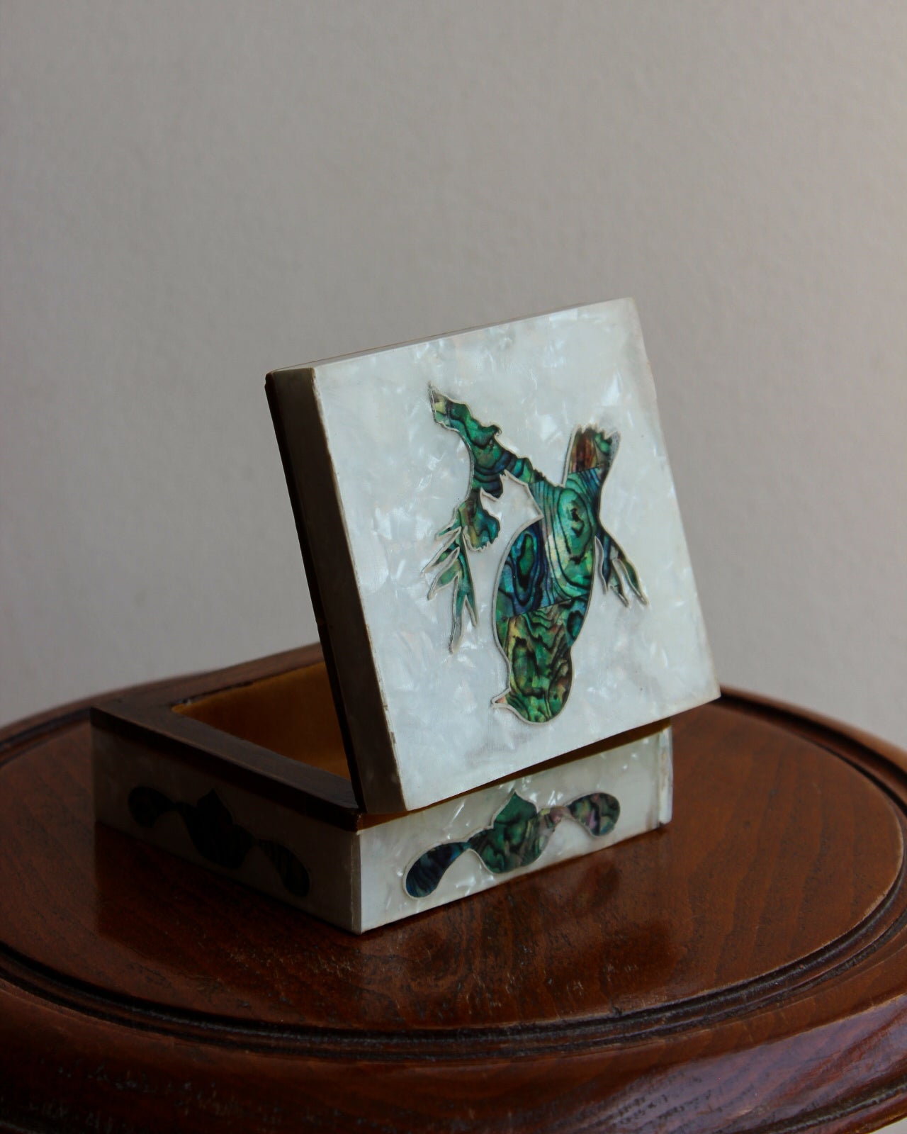 White Mother of Pearl Box with Bird Design