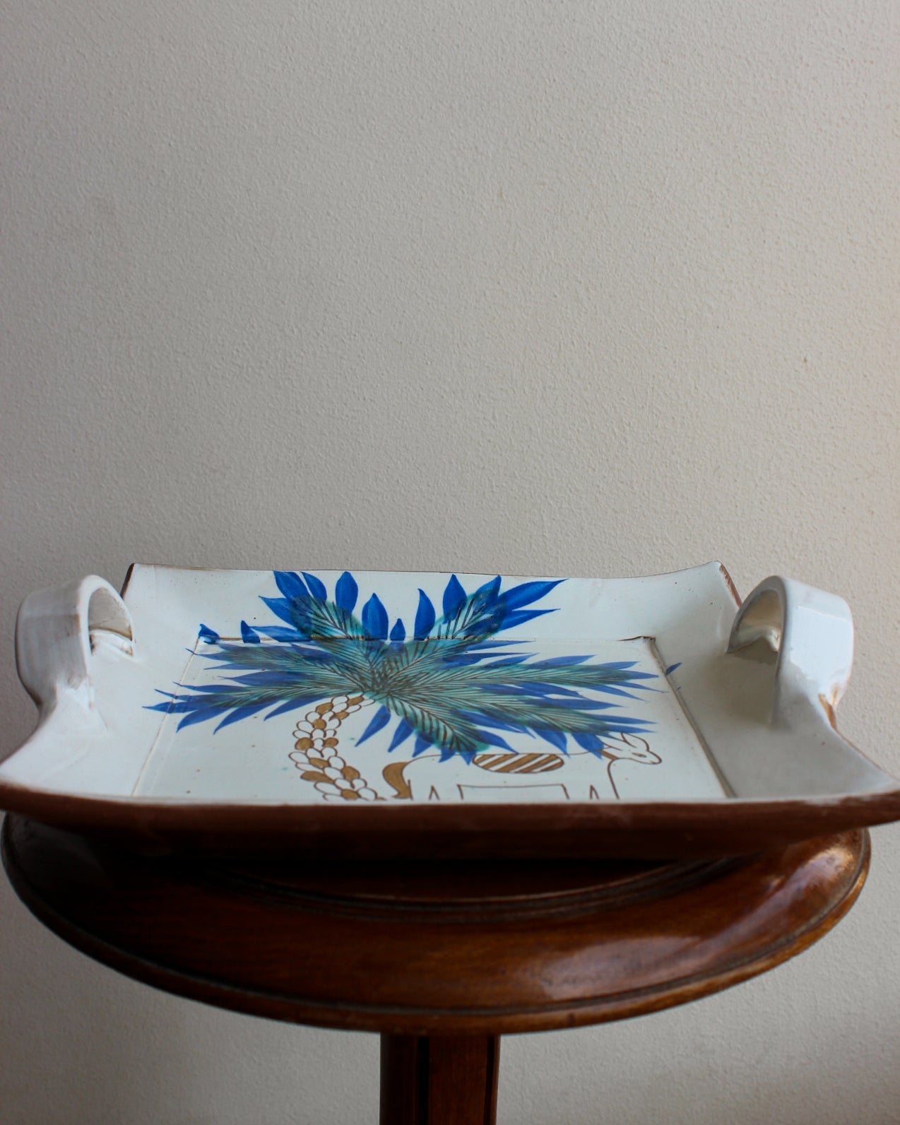 Ceramic Tray – Palm & Donkey Carving (Fayoum Motif)
